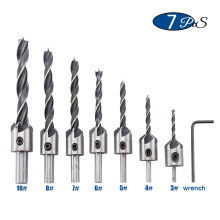 7PCS High Speed Steel Tools Drill 3mm 4mm 5mm 6mm 7mm 8mm 10mm 5 Flute Countersink Wood Drill Bits For Wood Drilling